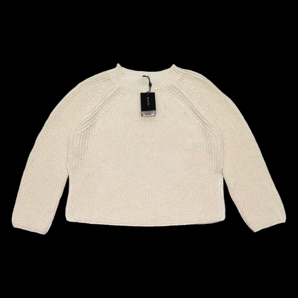 Women's Sweater MASSIMO DUTTI Purl Knit Linen & Cotton, Color Ivory, Size XS - Picture 2 of 15